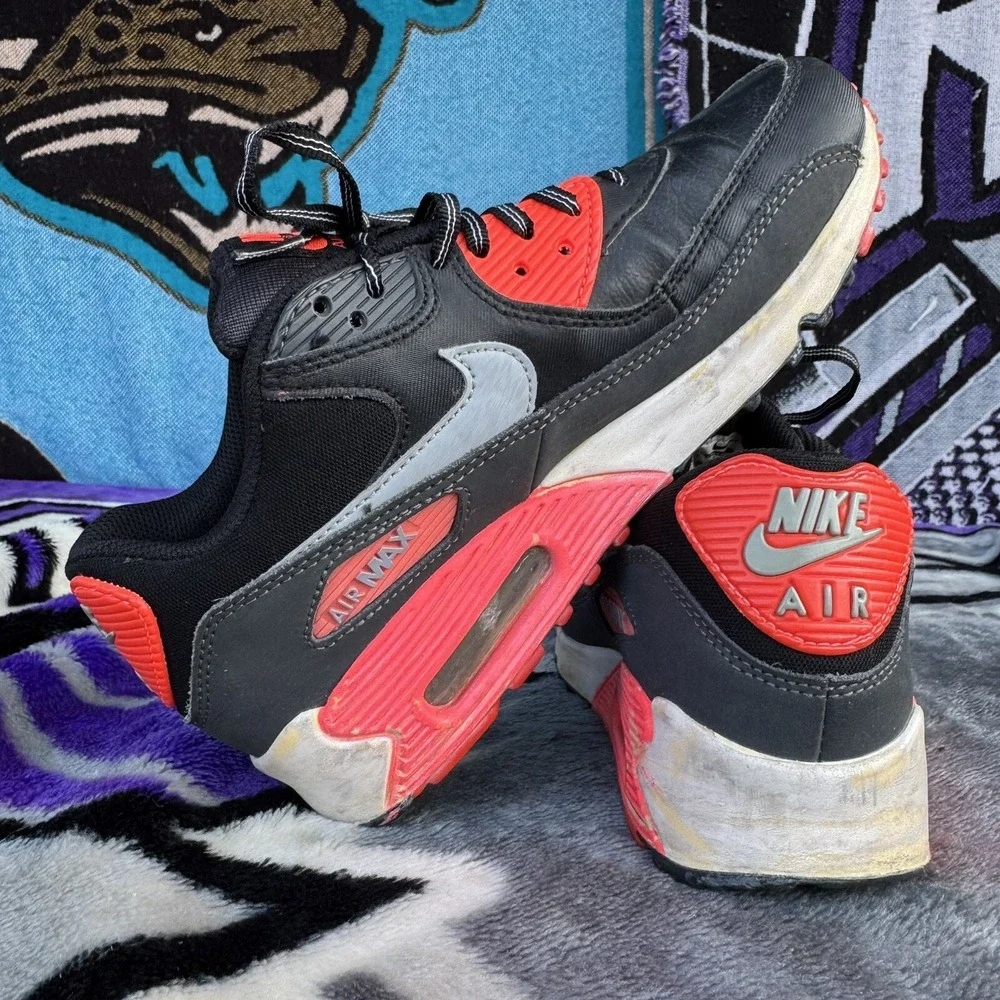 Size 4.5y - Nike Air Max 90 (GS) Infrared‎ gray Black 2013 (307793-080)